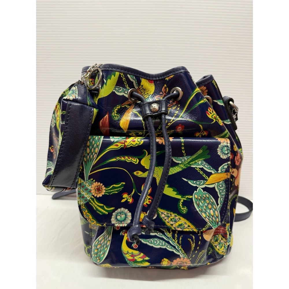 Patricia Nash SABINA Leather Crossbody Drawstring Bag &  Pouch BIRDS OF PARADISE